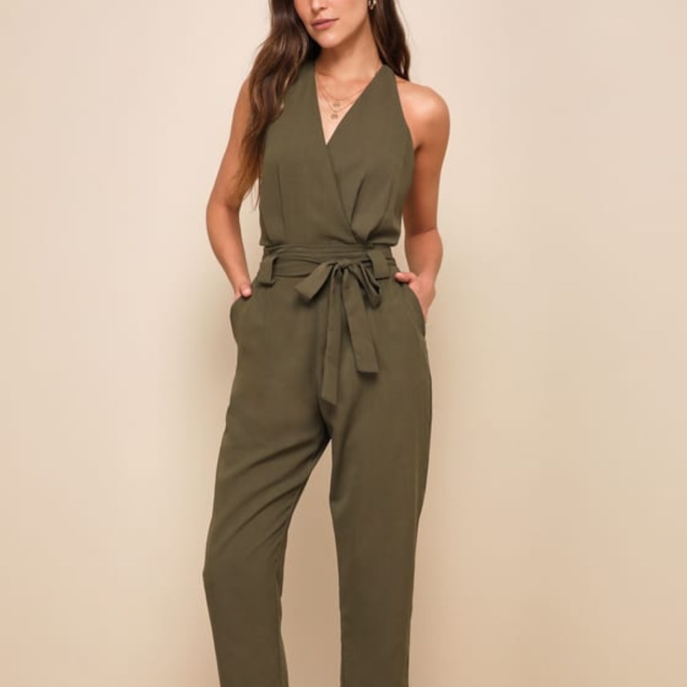 Olive Halter Jumpsuit